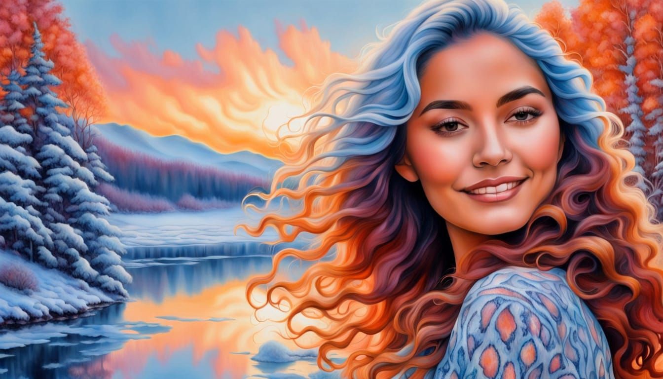 Surreal Portrait of Latina Woman Melting into Abstract Art