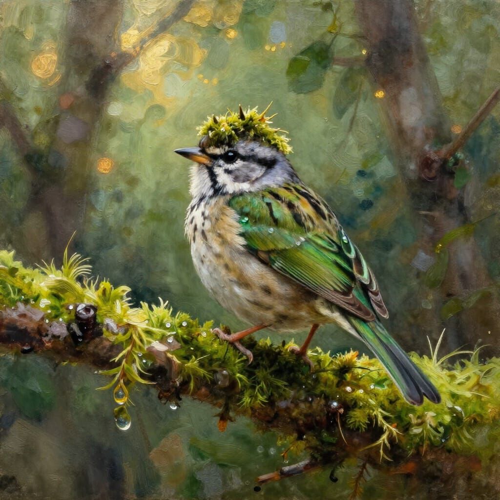 Moss-Crowned Sparrow in Golden Forest Light