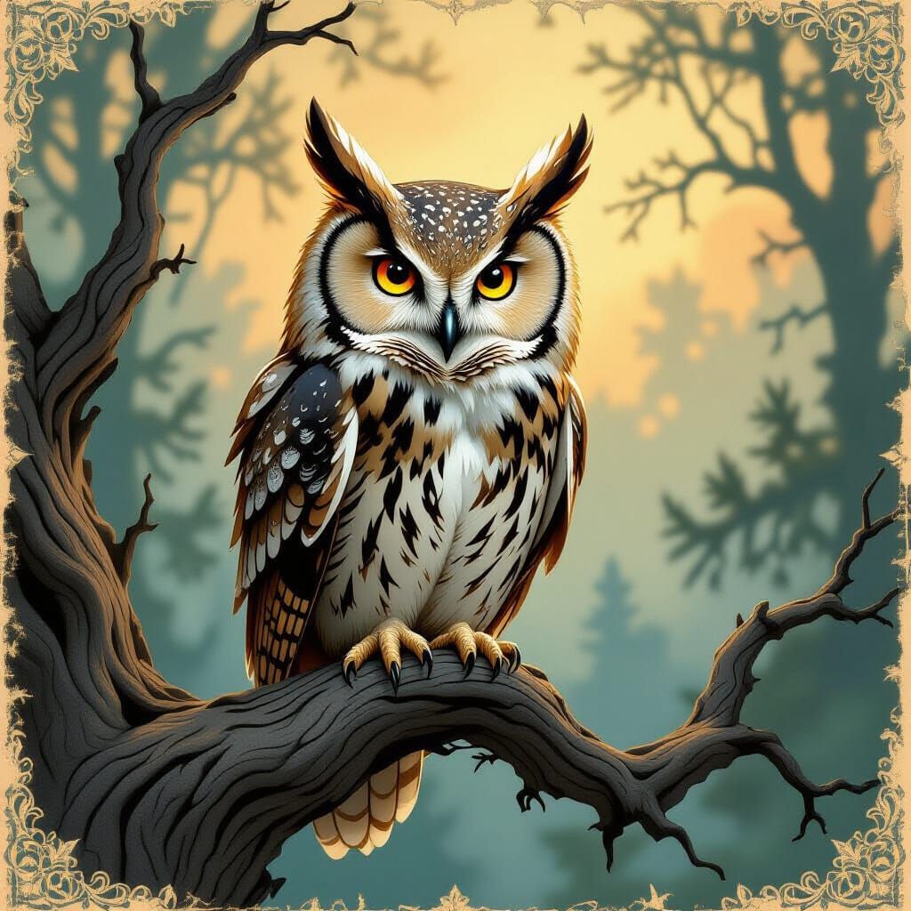 Majestic Parchment Owl with Wisdom Eyes