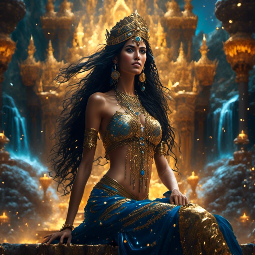 Beautiful Persian Princess on Golden Throne