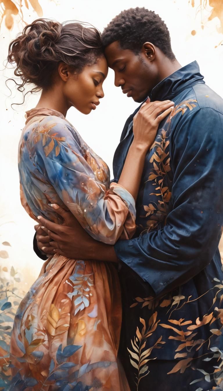 Ebony Romance in Dreamlike Watercolor