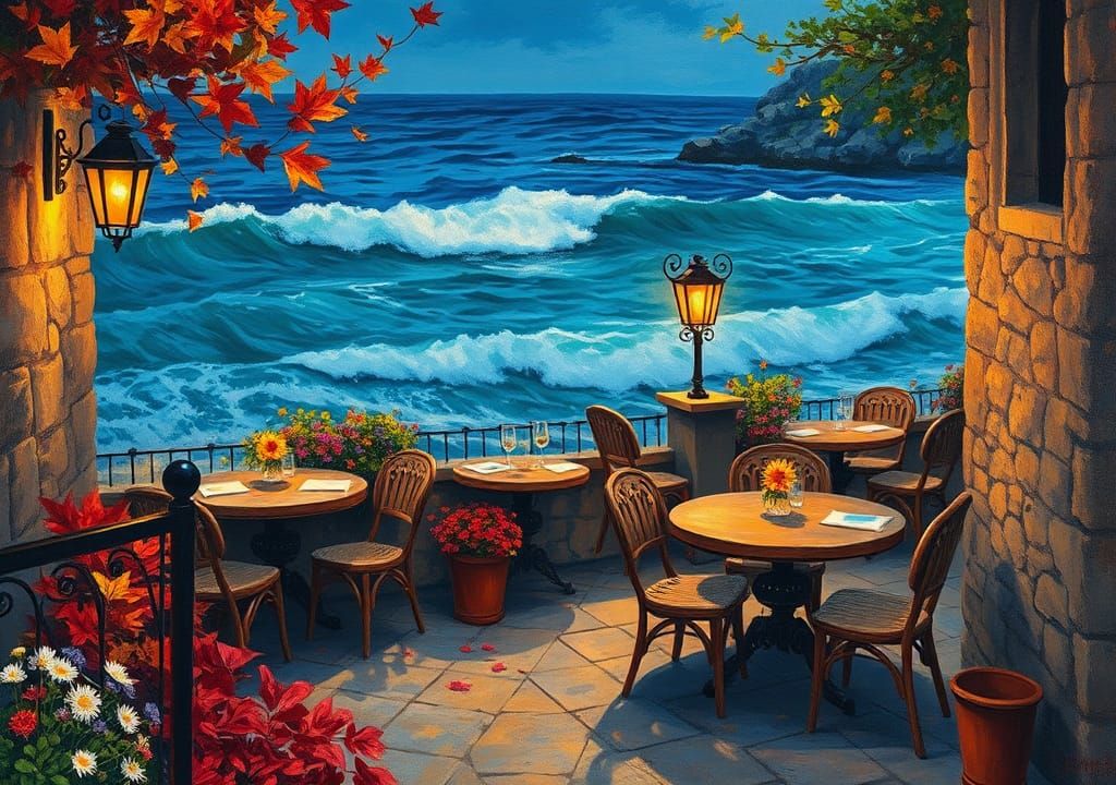Cafe Terrace at Dusk: Van Gogh Inspired Seascape