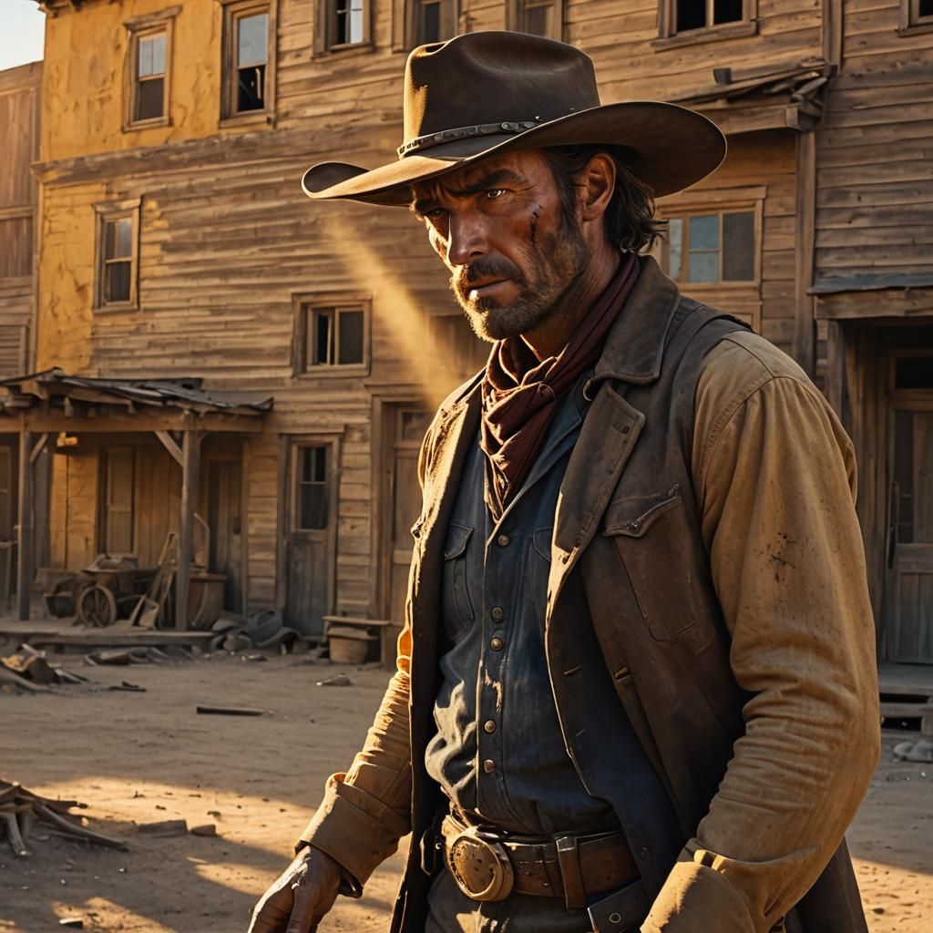 Cowboy Standoff in Abandoned Western Town: Cinematic Film St...