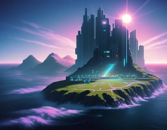 Hyperrealistic Synthwave City at World's Edge