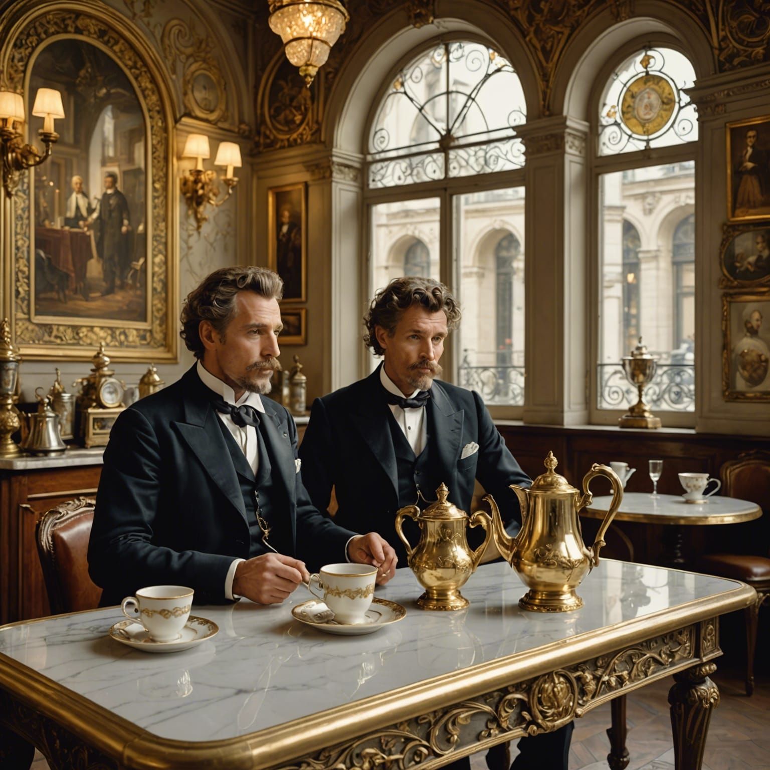 Parisian Cafe Scene with Noble Gentlemen
