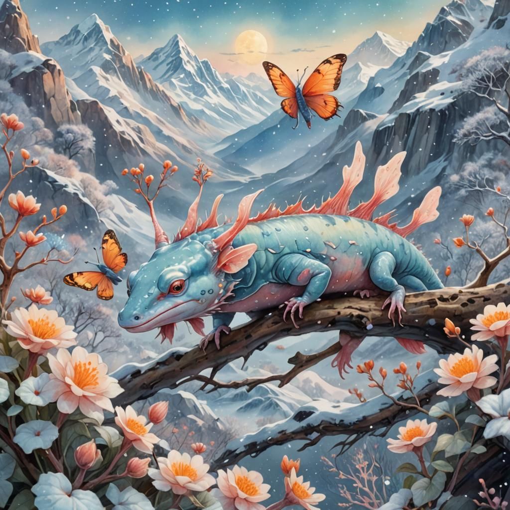 Axolotls in Winter Wonderland: A Fantastical Concept Art