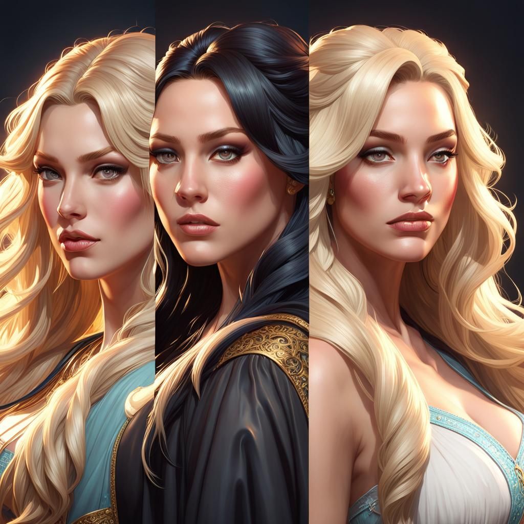 Portrait of Three Girls in Hyperdetailed Digital Art