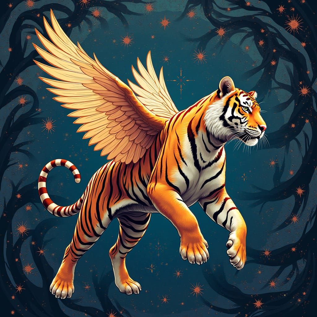 Majestic Tiger soars through Vibrant Fractal Vortex