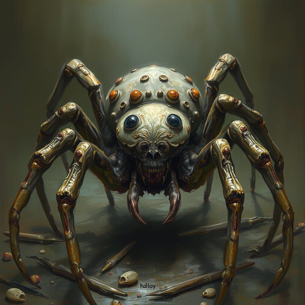 Creepy Spider in Horror Art Style