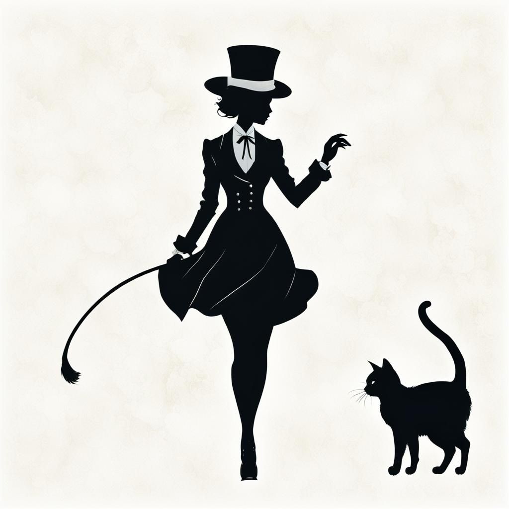 1920s Woman and Cat Silhouette in Digital Art Style