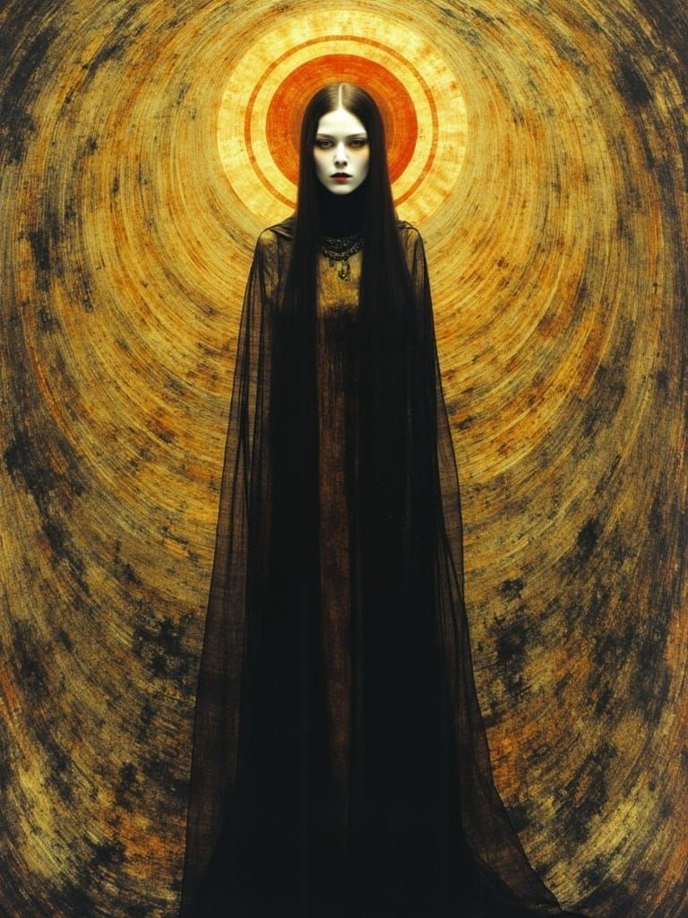 Mary Magdalene in Geometric Abstract Style with Radiant Halo