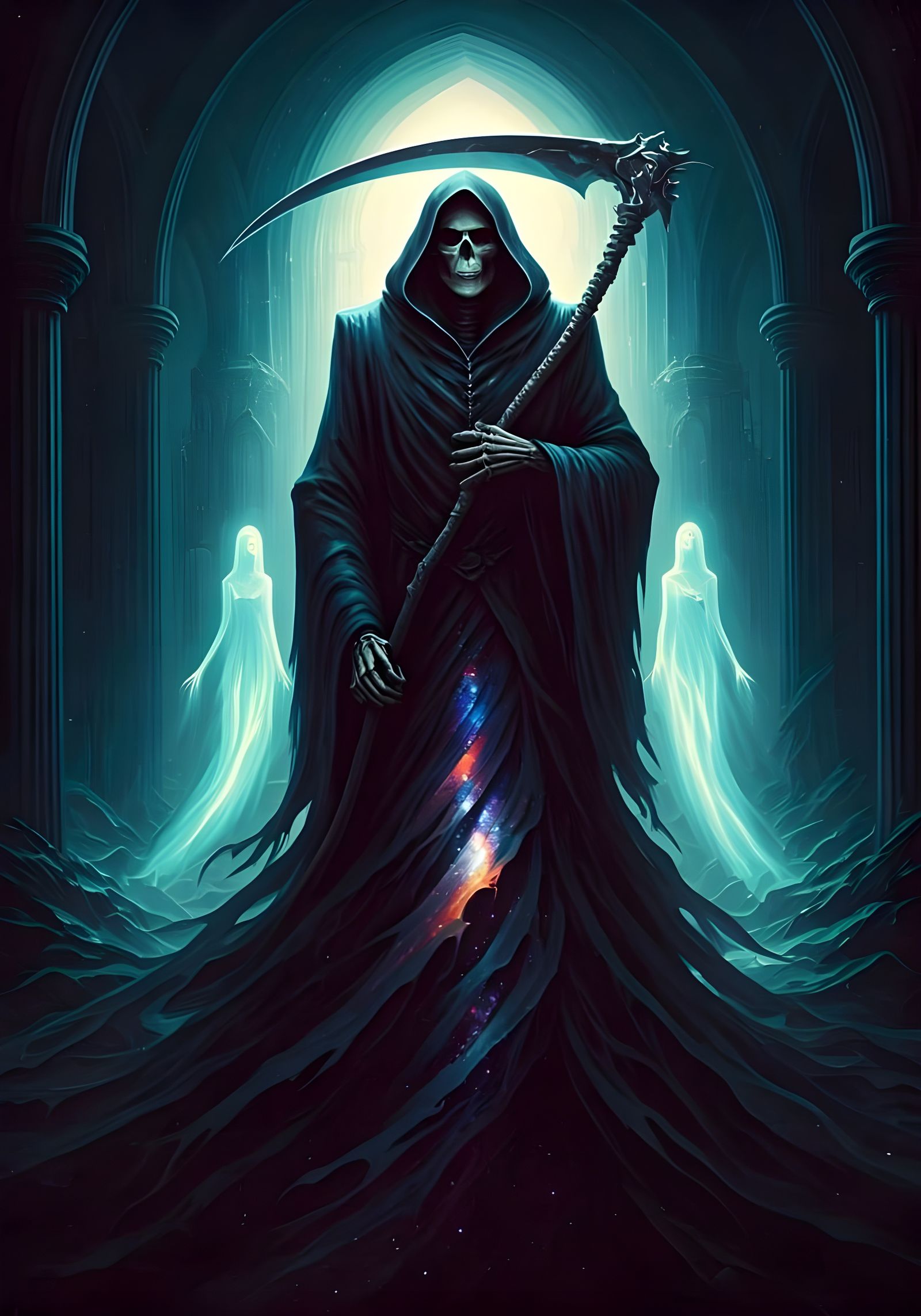 Grim Reaper Guiding Souls in Cosmic Realm