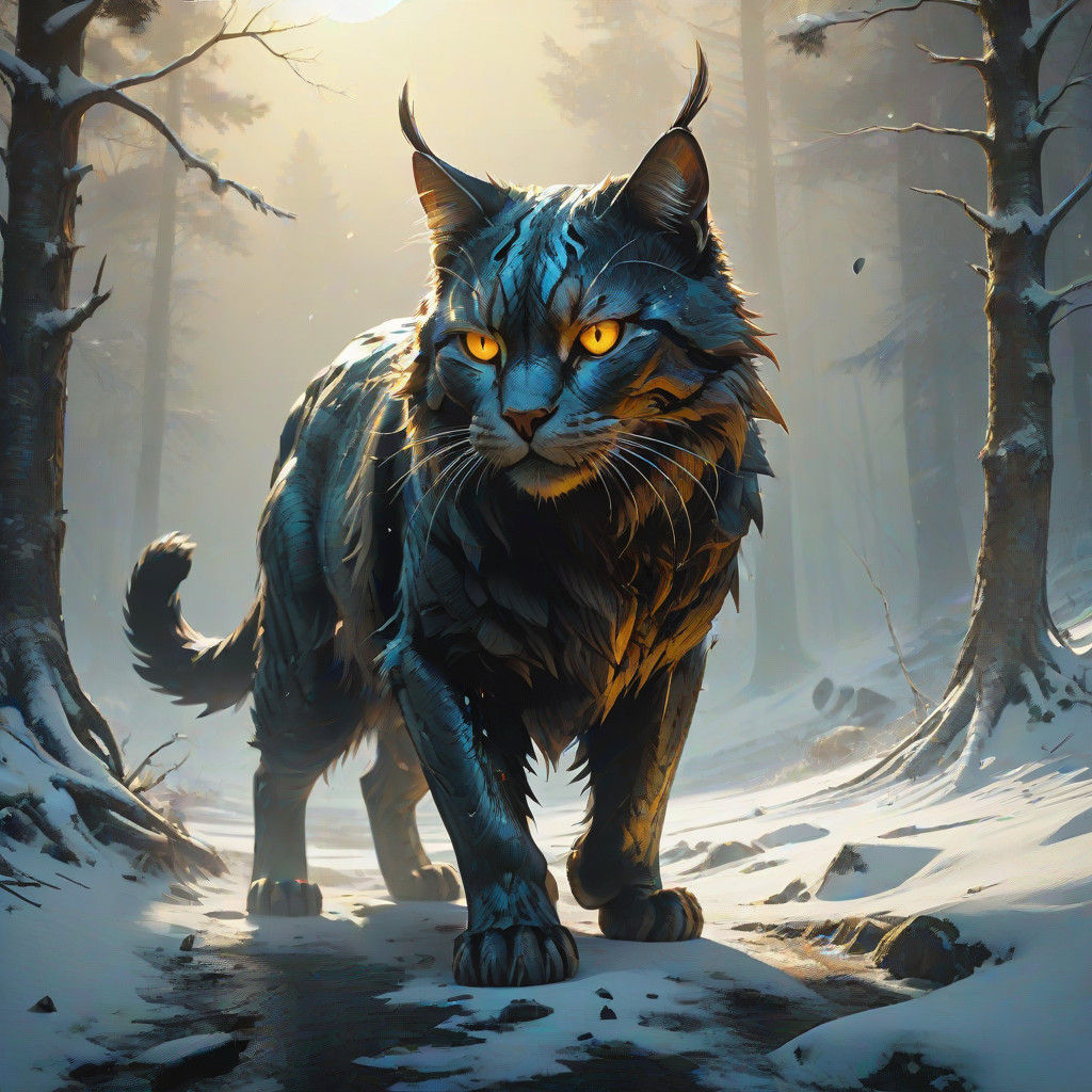 Winter's Fury: A Haunting Baroque Cat in Ethereal Snow