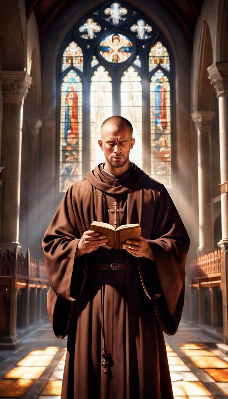 Handsome Monastic Choir Leader in Ancient Church