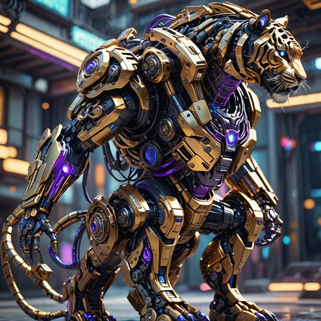 Cybernetic Tiger in Futuristic Armor