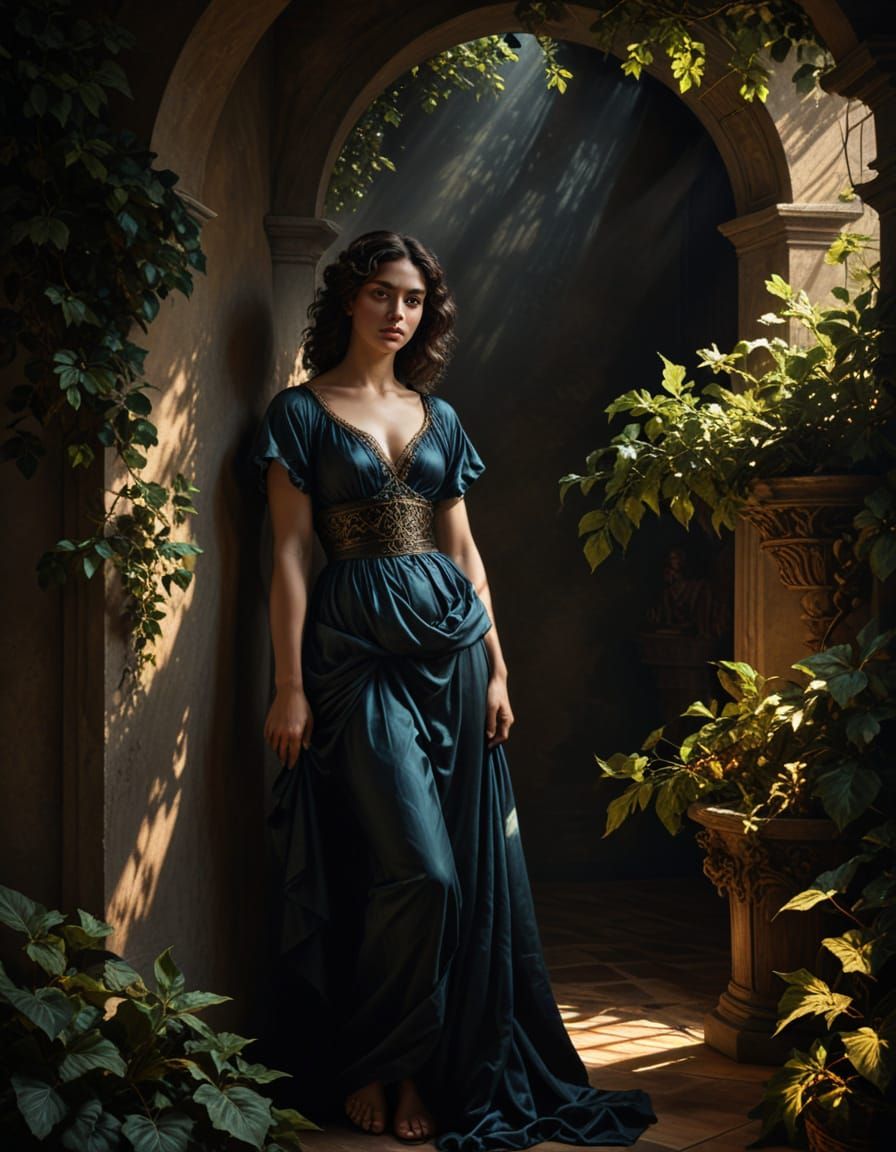 Caravaggio Style Painting with Pre-Raphaelite Detail