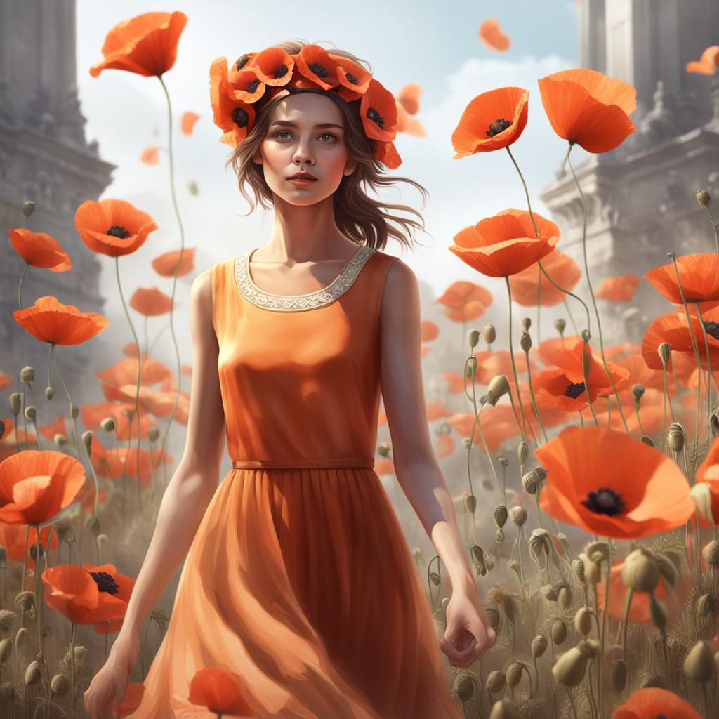 Woman with Poppies: Detailed Matte Painting