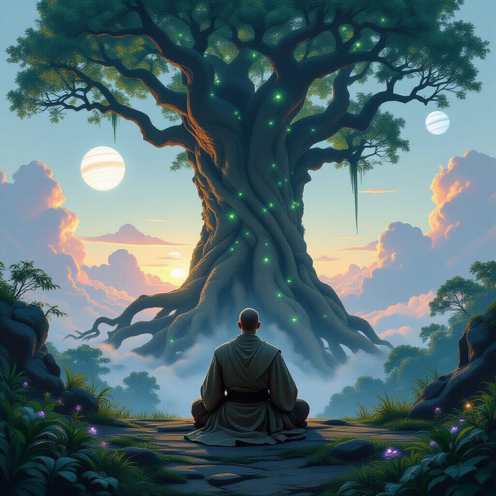 Jedi Knight Meditating on Alien Planet