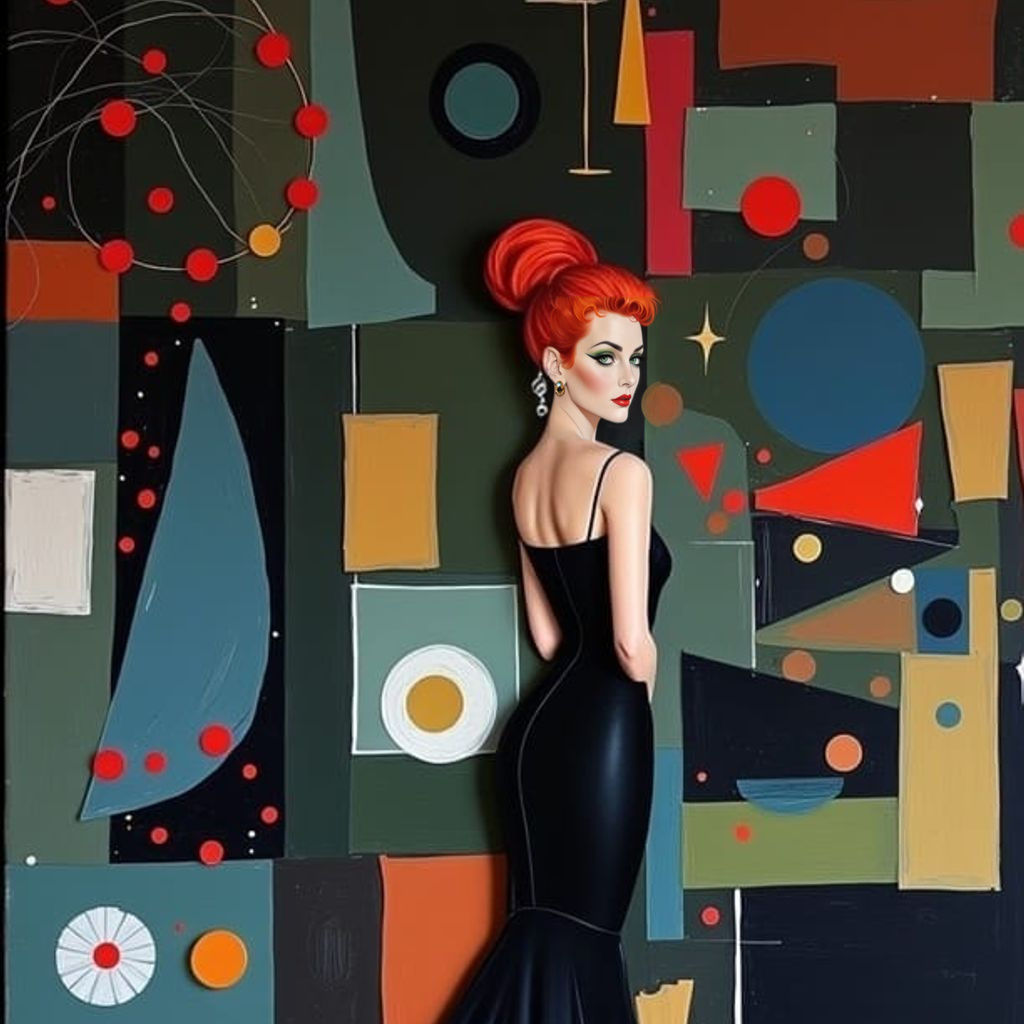 Midcentury Modern Mural with Geometric Patterns and Chic Ret...