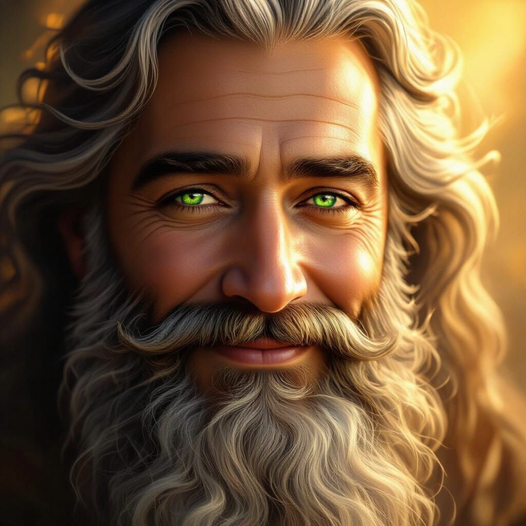 Benevolent Face of God with Emerald Eyes