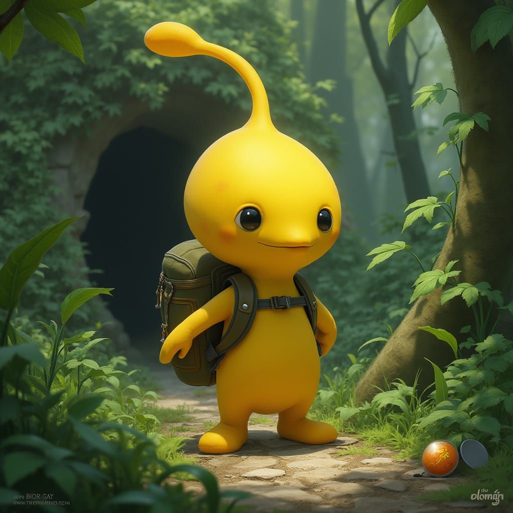 Yellow Pikmin in Lush Pikmin-esque Environment