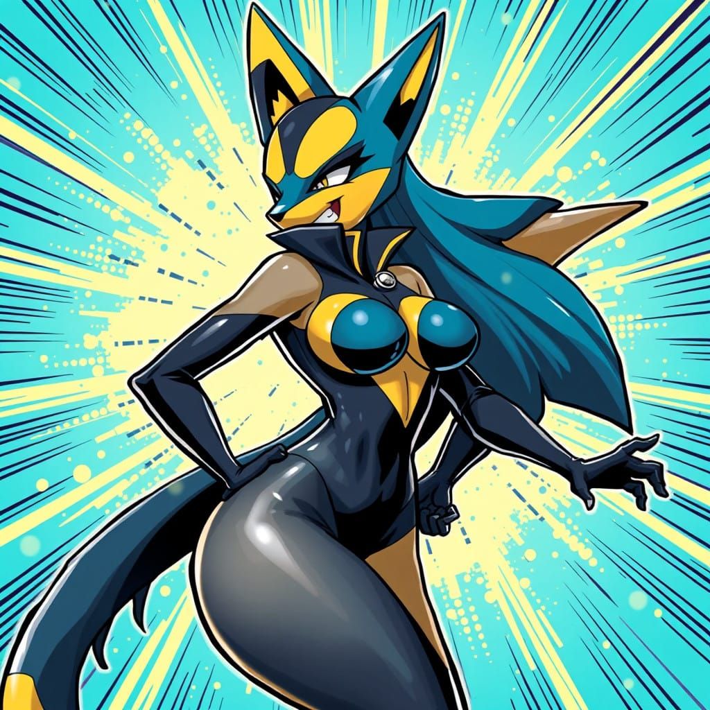 Voluptuous Female Lucario Pokémon with Comic Book Style Body...