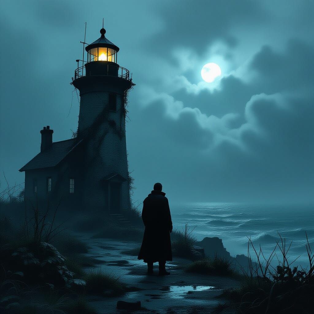 Post-Apocalyptic Lighthouse Keeper in Stormy Sci-Fi Realism