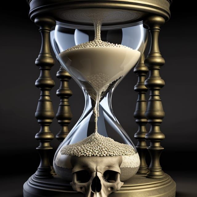 Ornate Hourglass Filled with Skulls: Surreal Digital Art
