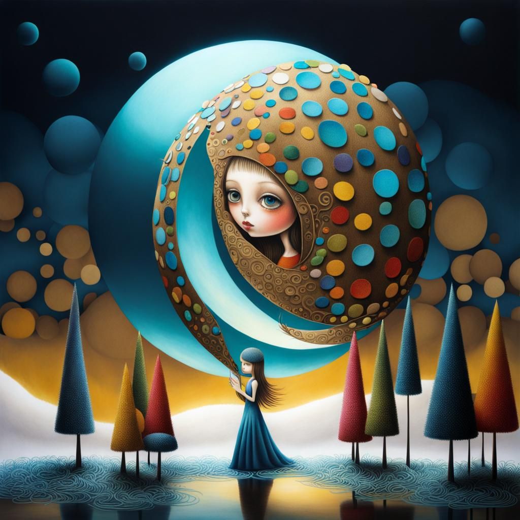 Surreal Cardboard Girl in Pointillist Airbrush Art