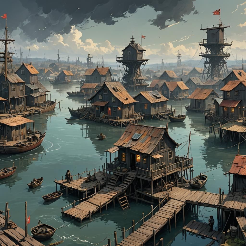 Post-Apocalyptic Fishing Village by the Sea