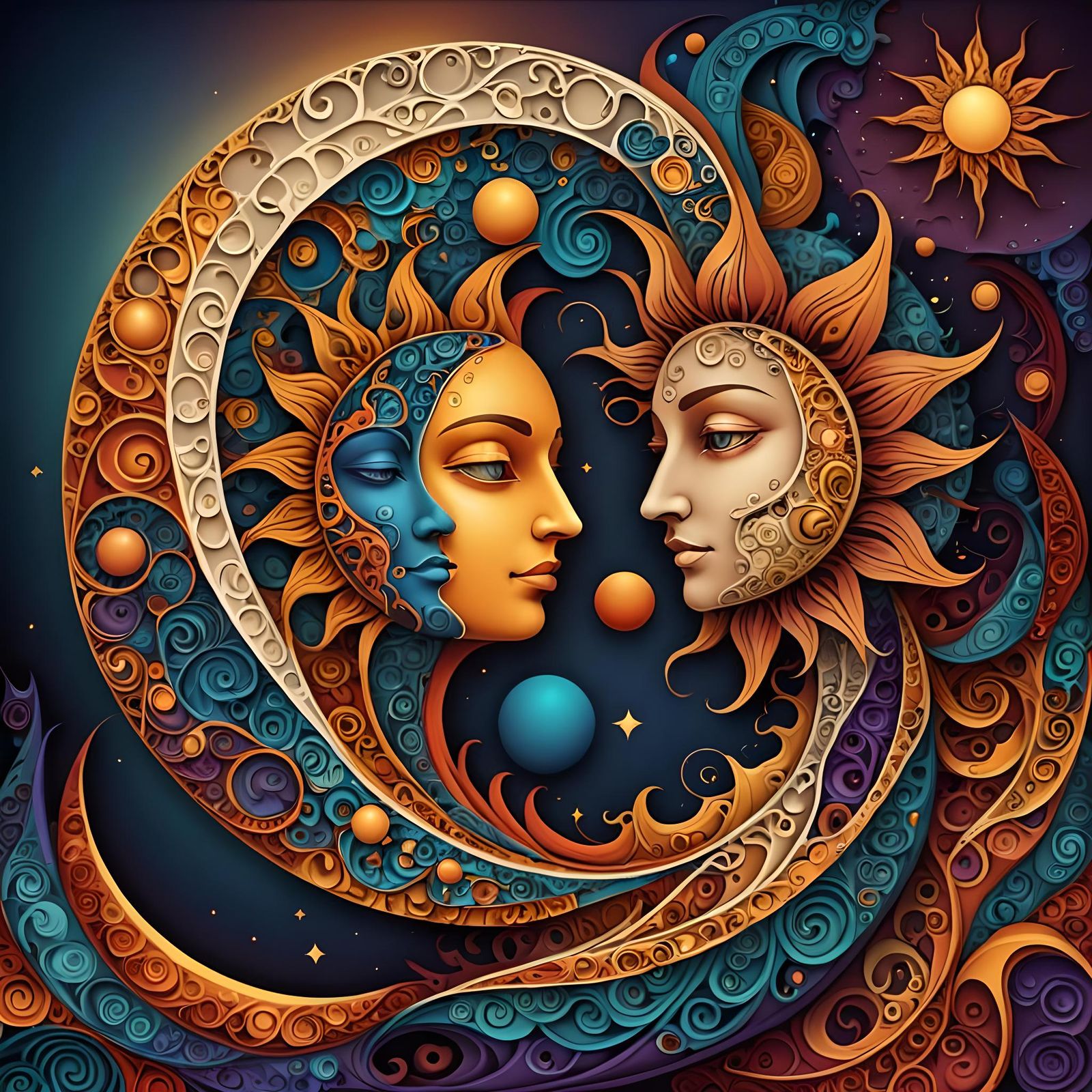Abstract Duality: Moon and Sun in Vector Art
