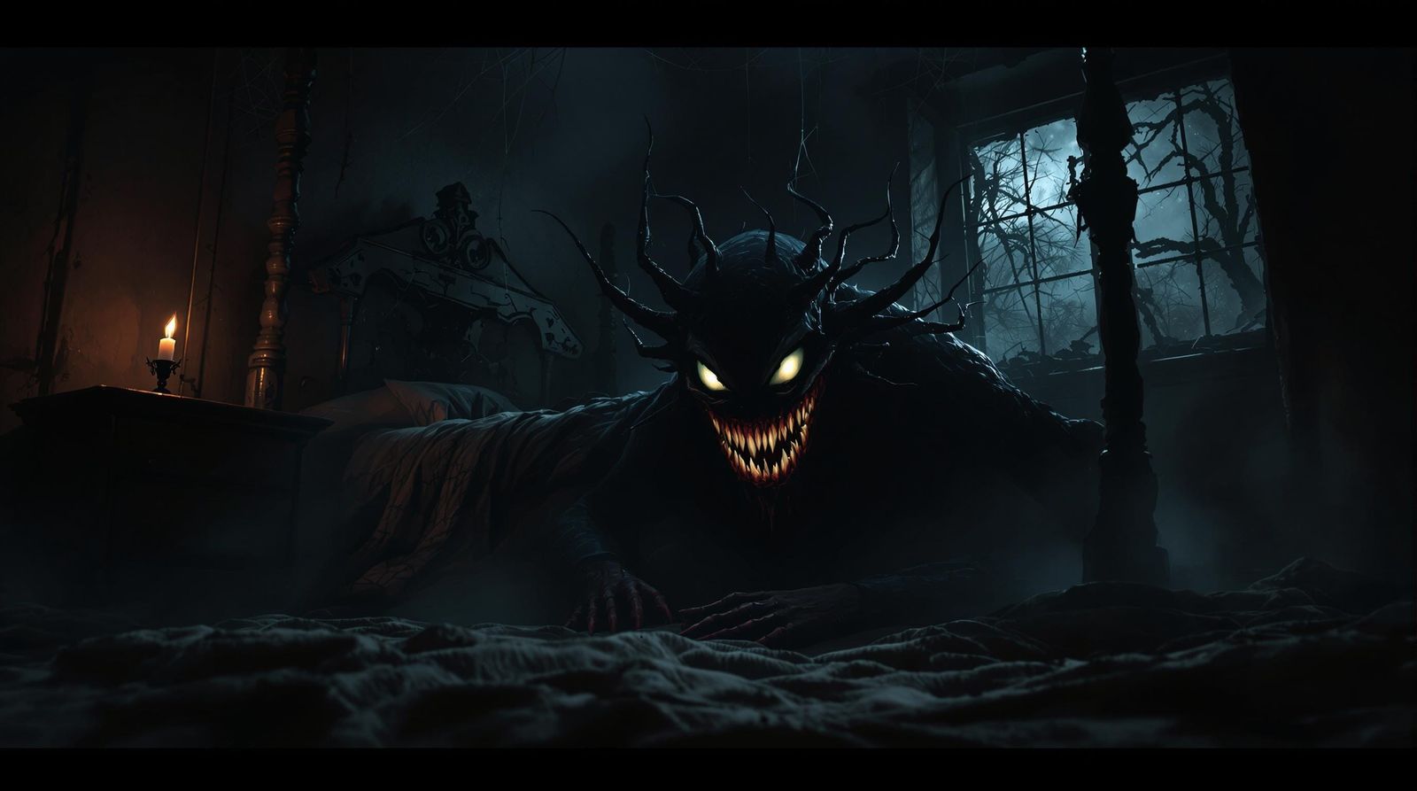 Dark Gothic Horror Scene with Creeping Void Creature