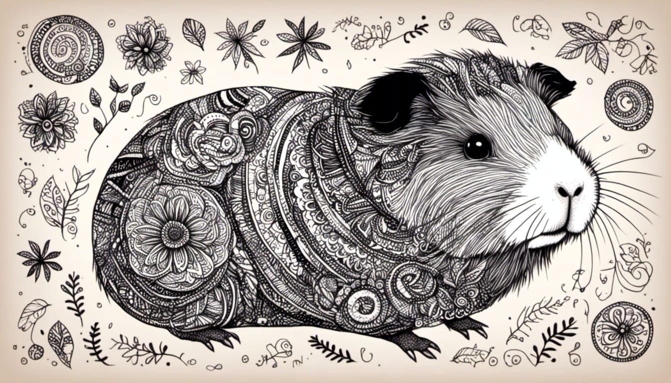 Guinea Pig in Doodle Style Black and White