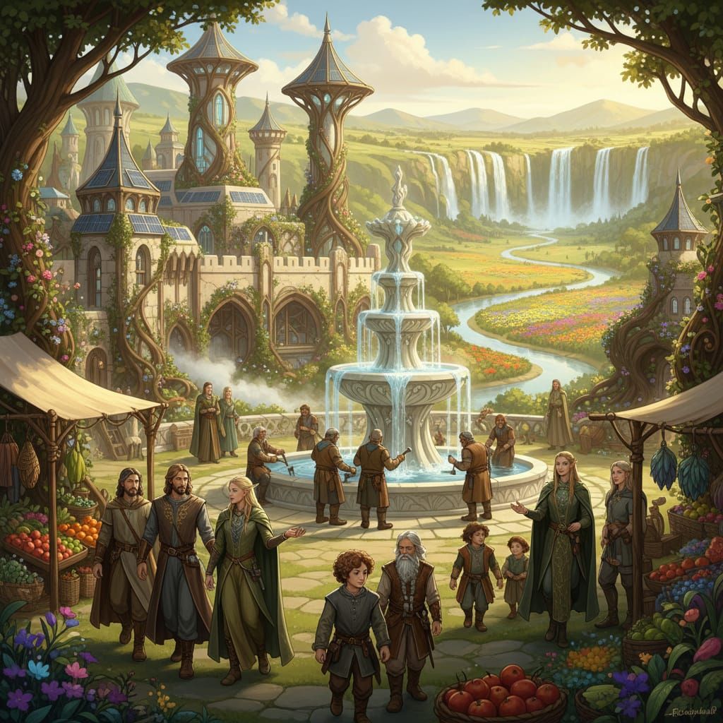 Ithilien Reborn: A Solarpunk Fantasy Cityscape