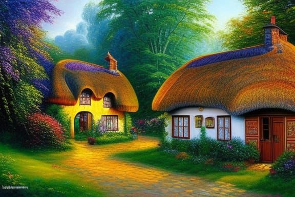 Enchanting Thatched Cottage in Fantasy Art Style