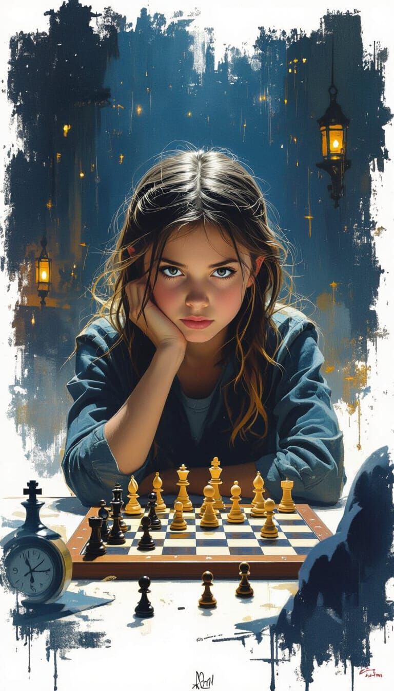 Chess Prodigy in Intense Match, Digital Art