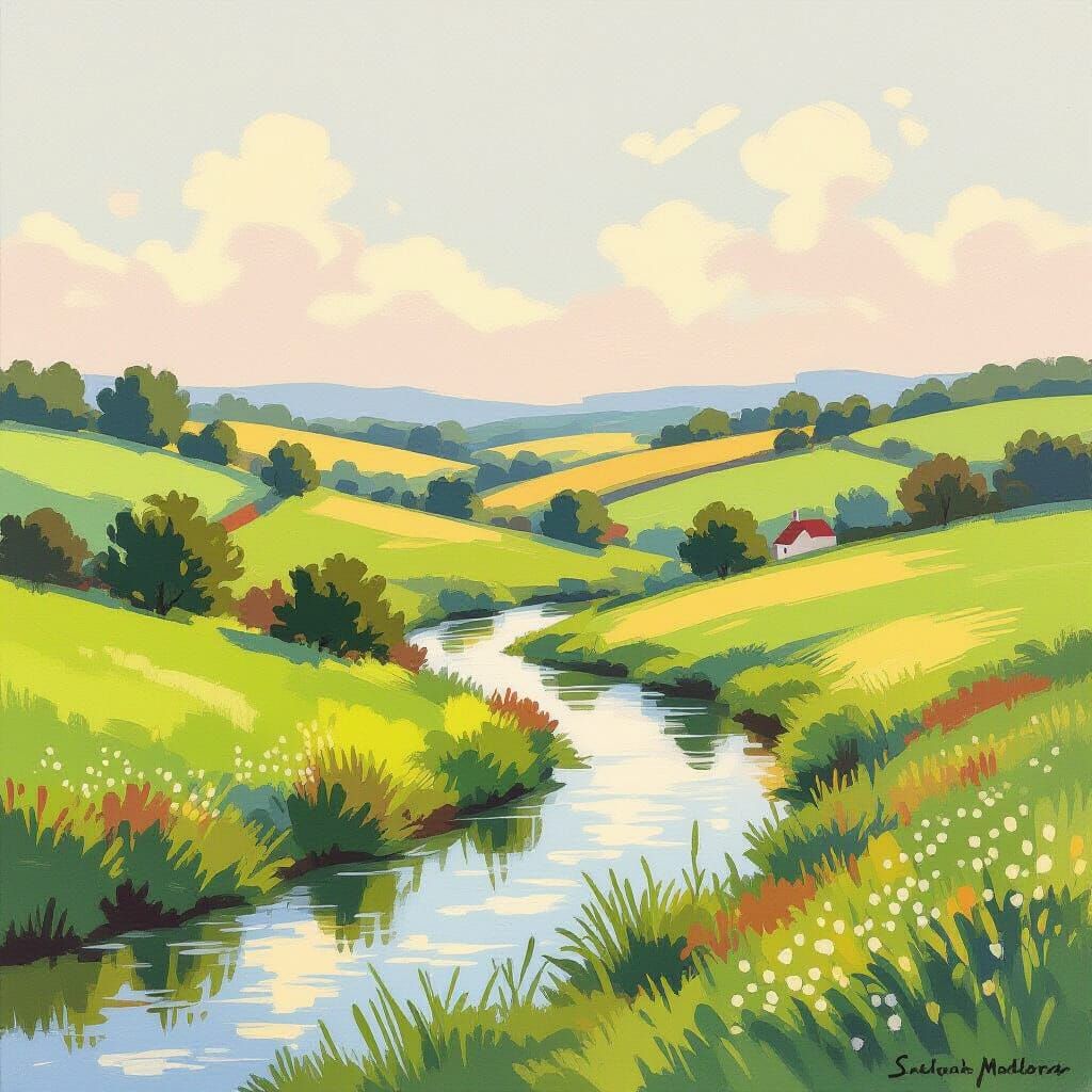 Idyllic Countryside Landscape in Impressionist Style