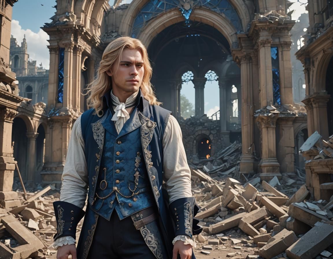 Victorian Man in Crystal Palace Ruins: 3D Anime Art