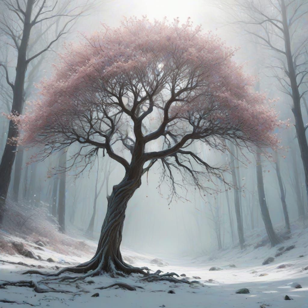 Dreamy Winter Wonderland Scene in Whimsical Digital Art