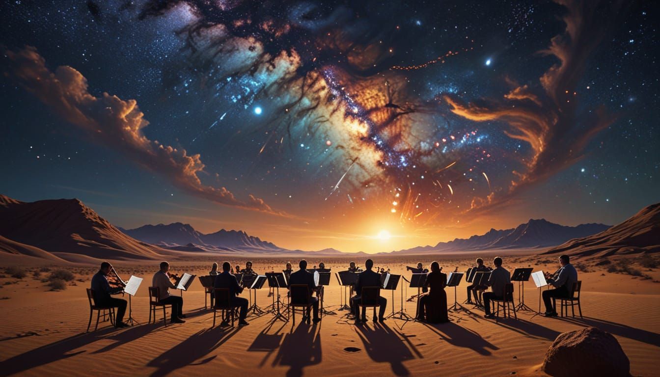 Cosmic Orchestra in Moonlit Desert