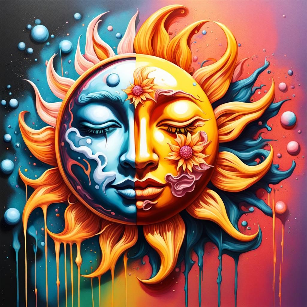 Sun and Moon Honeysuckle Graffiti Art