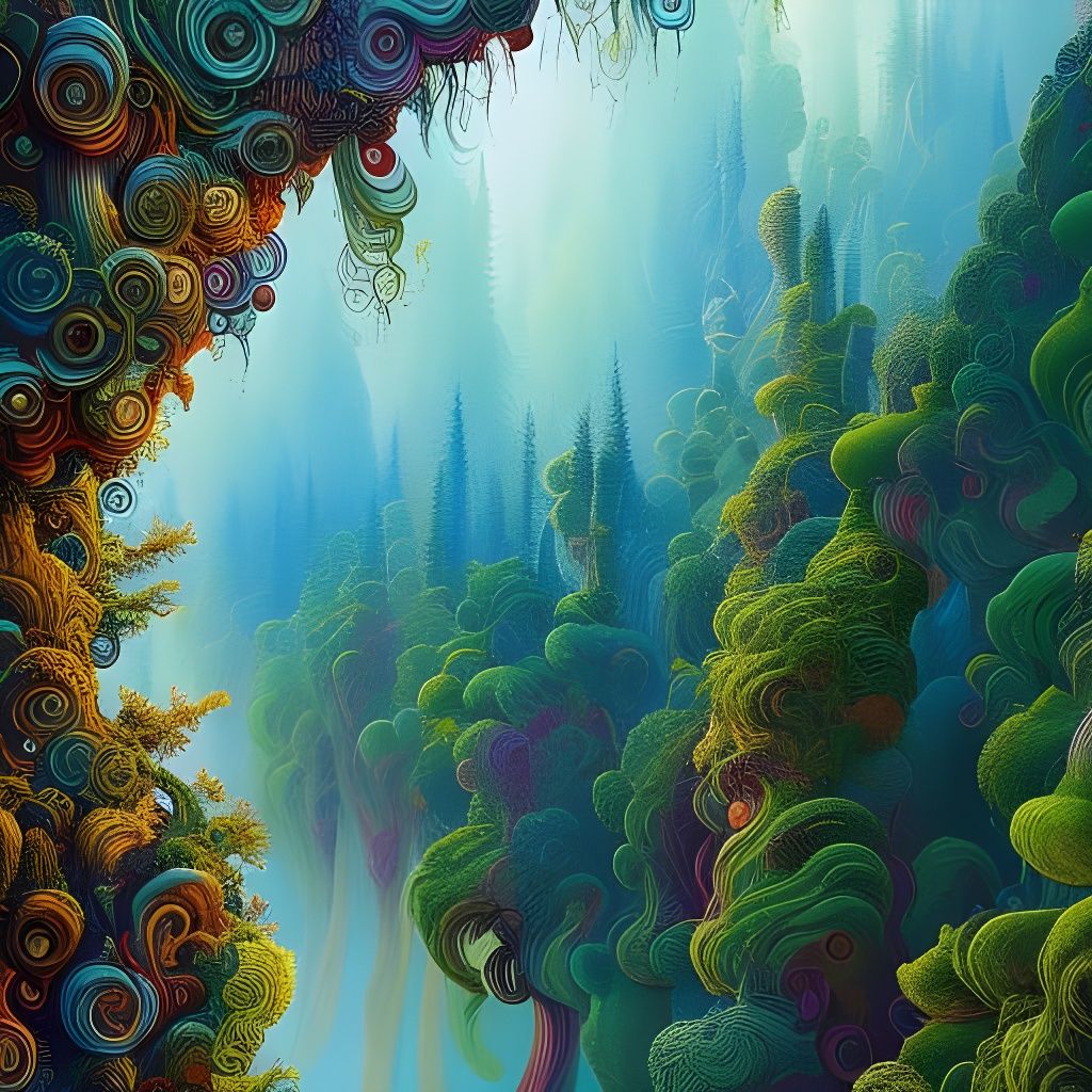 Intricate Trees in Gouache Style Illustration