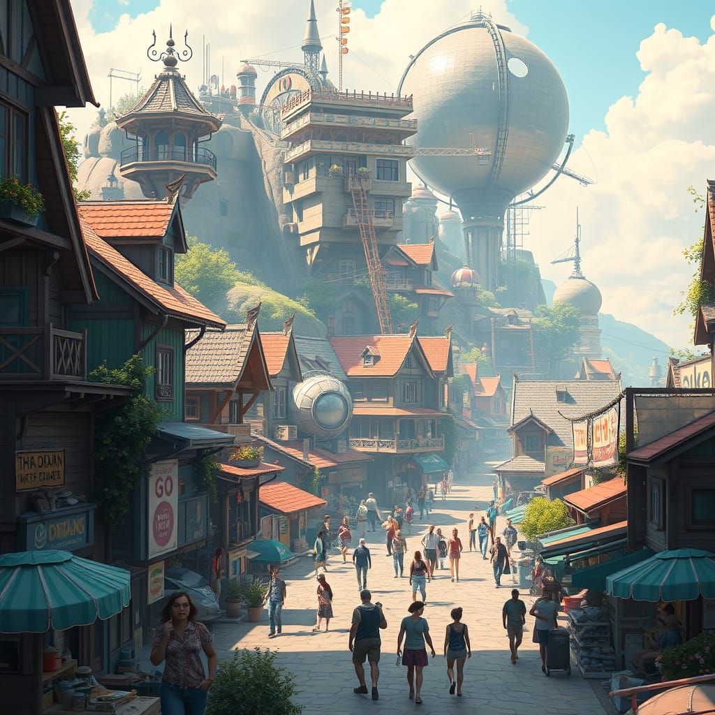 Vibrant Futuristic Townscape in Intricate Detail