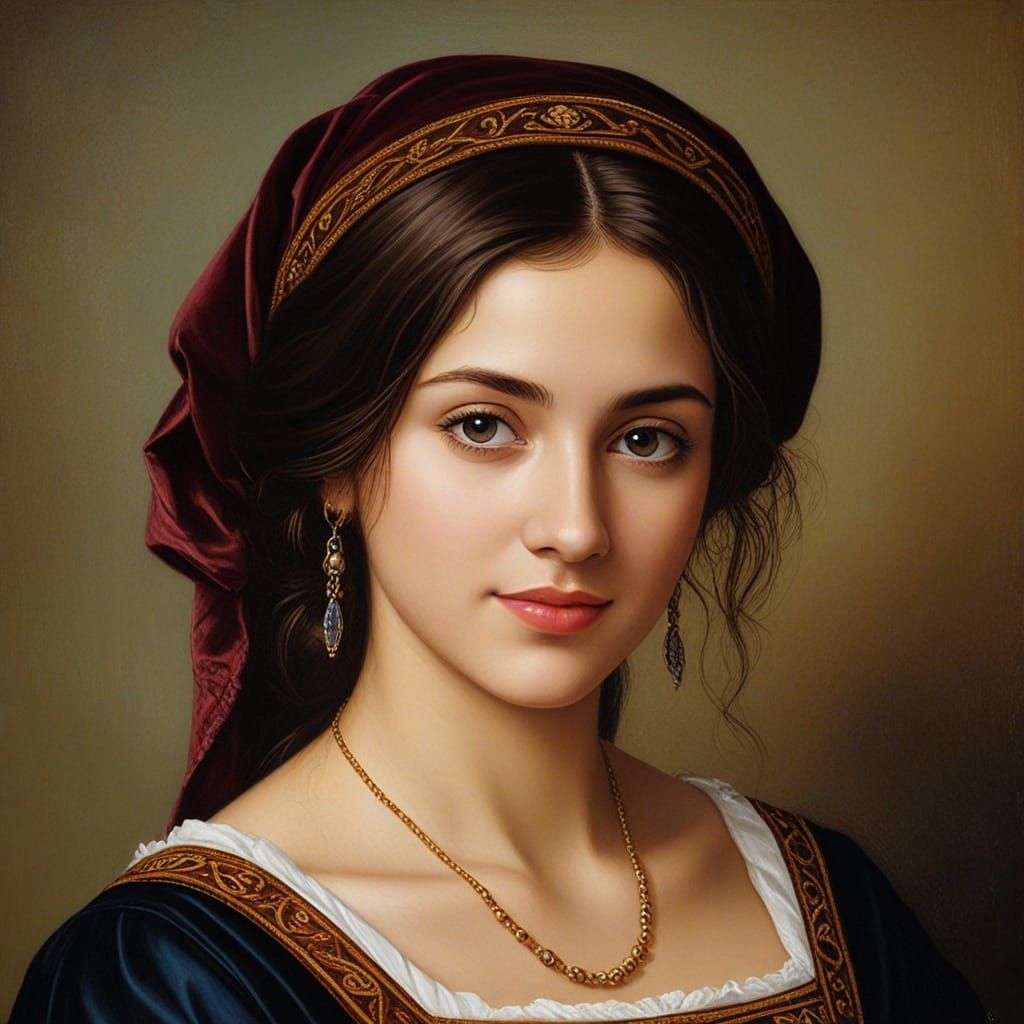 Italian Woman Portrait in Da Vinci Oil Painting Style