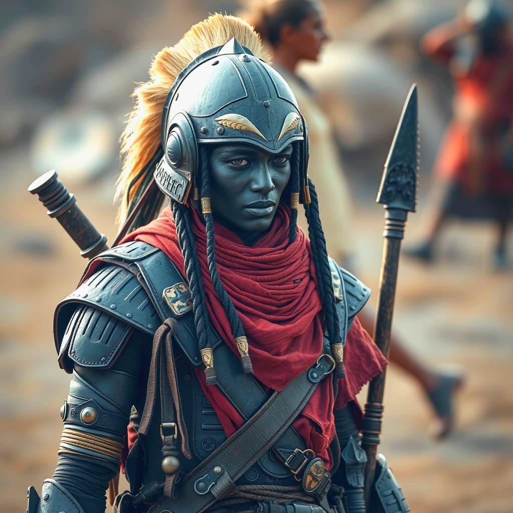 Futuristic Masai Warrior in Cyberpunk Style