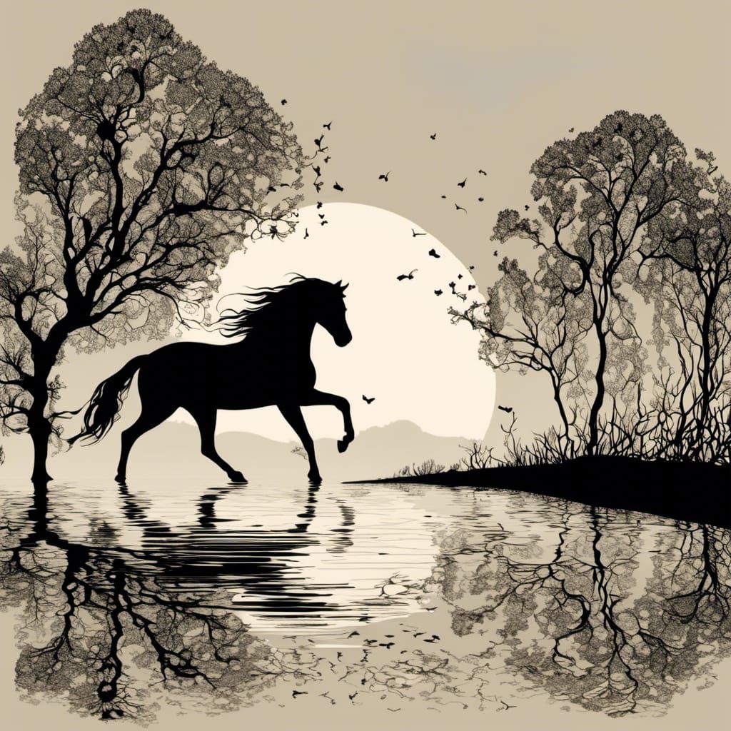 Lace-Adorned Black Steed Silhouette