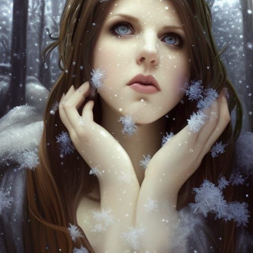 Gothic Princess in Snowy Forest, Detailed Digital Art