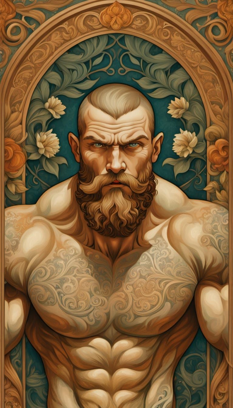 Art Nouveau Portrait of Muscular Man in Mucha Style
