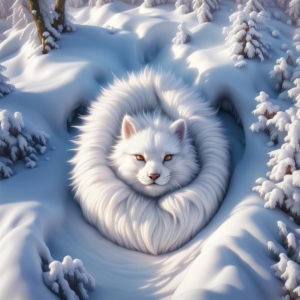 Hyperdetailed Snow Fox in Winter Sunshine