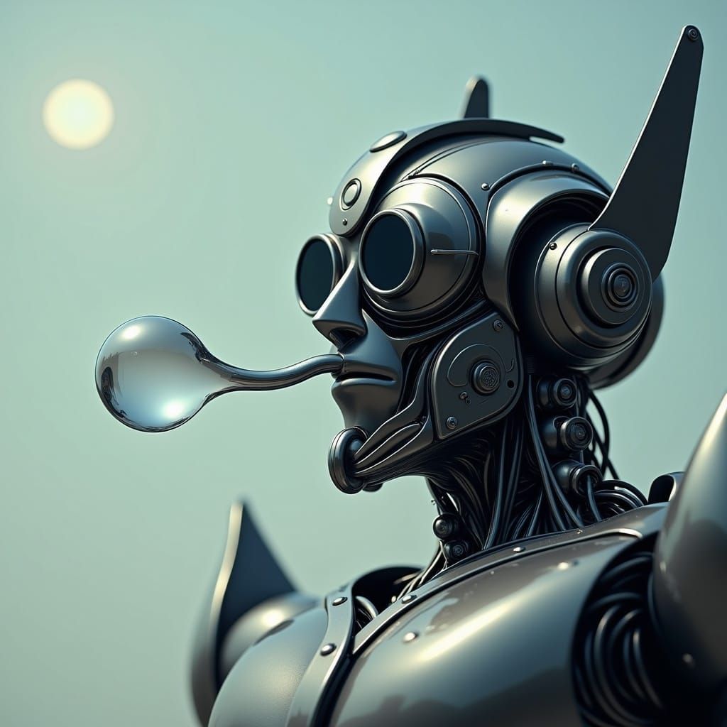 Smiling Autobot Blowing Bubbles in Minimalist Style